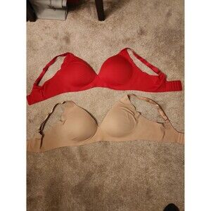 Victoria's Secret Set of 2 Bras Red & Neutral-Tan Size 36DD